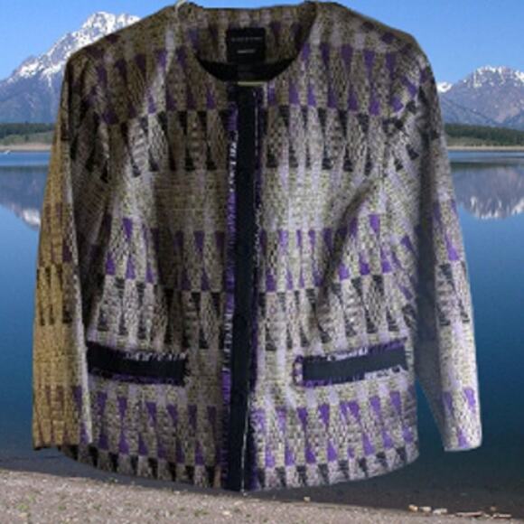 Doncaster Collection 14 lined Acrylic blend tweed purple and tan woman's blazer - Picture 1 of 1